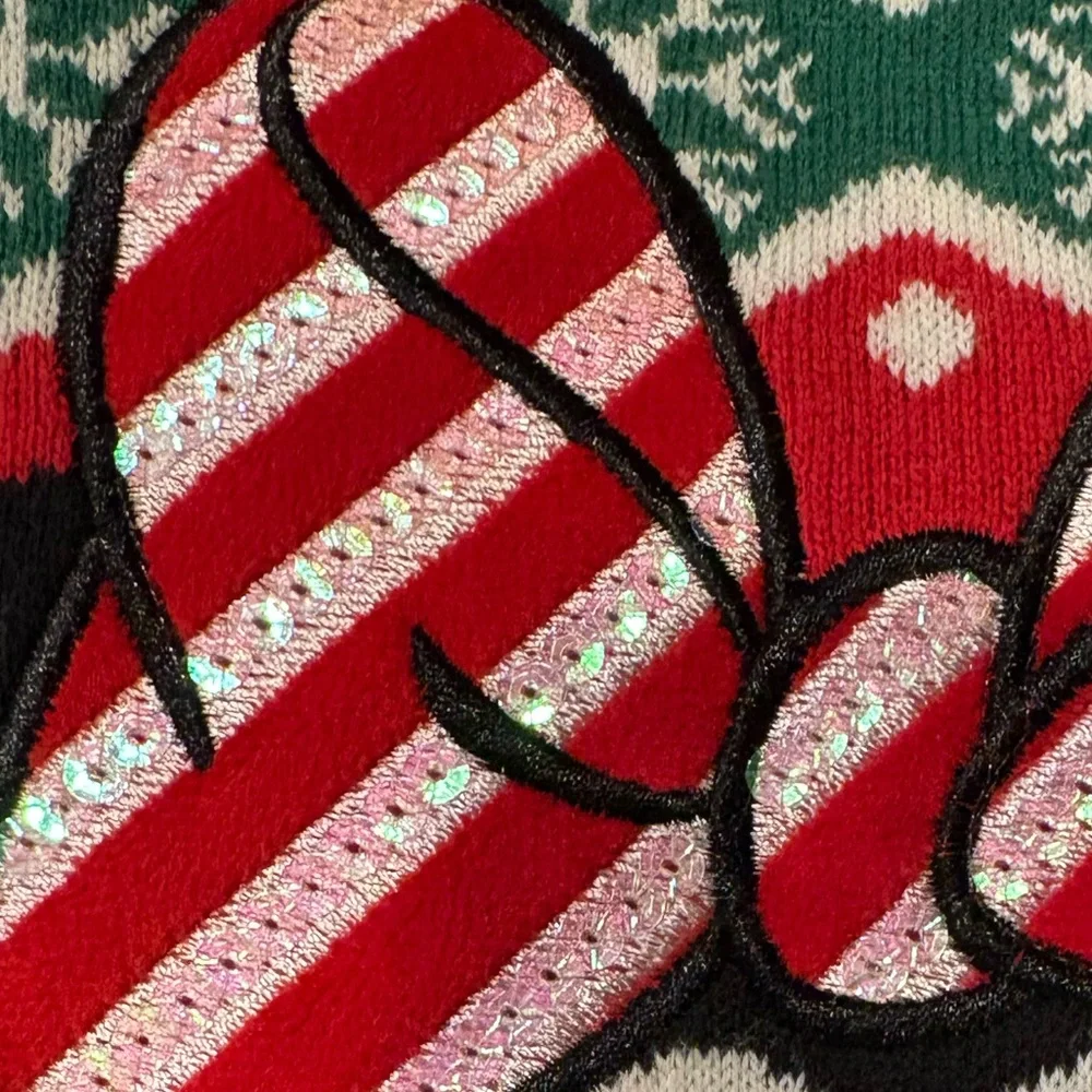 Disney Women's Festive Red and Green Minnie Sweater